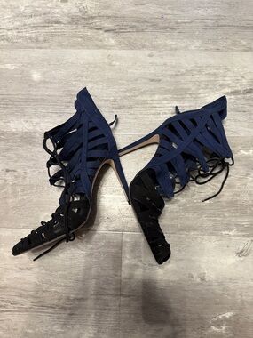 Zara Navy and Black Lace-Up Strappy High Heel Sandals